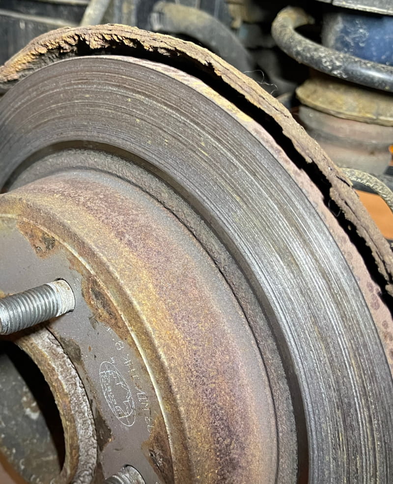 Rusty worn brake pads